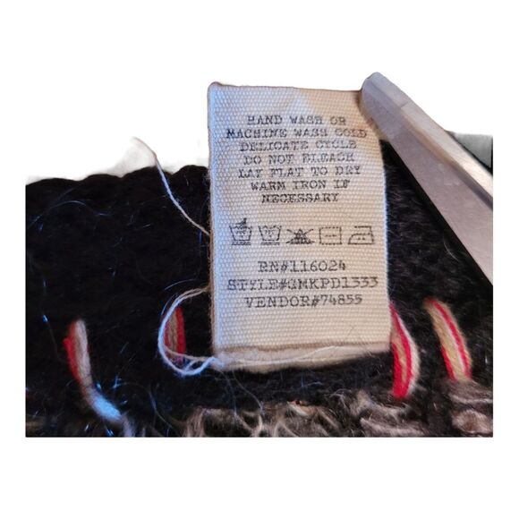 BKE Boho Chic Black and White Whip Stitched Lace Trim Geometric Cardigan Medium - Picture 5 of 11